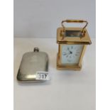 Rapport carriage clock and silver flask