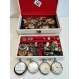 collection of silver pocket watches, misc. jewellery, thimbles etc