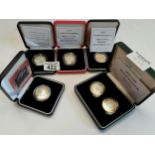 X6 Silver proof piedfort £2 coin collection in original presentation cases & box. Complete with
