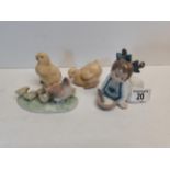 x4 Nao lladro figures incl x2 chickens, x1 Mother hen and chickens, x1 crawling girl