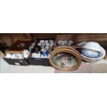 3 Boxes of Crockery Plus 4 Pictures and a large Bowl Containing Blue and White Items
