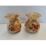 X2 Royal Worcester Posey vases 4" tall No 511 with puce mark painted with flowers