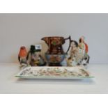 Misc. ceramics incl "Boy Kirkham", Goebel bird plus Copper lustre jug 18cm height
