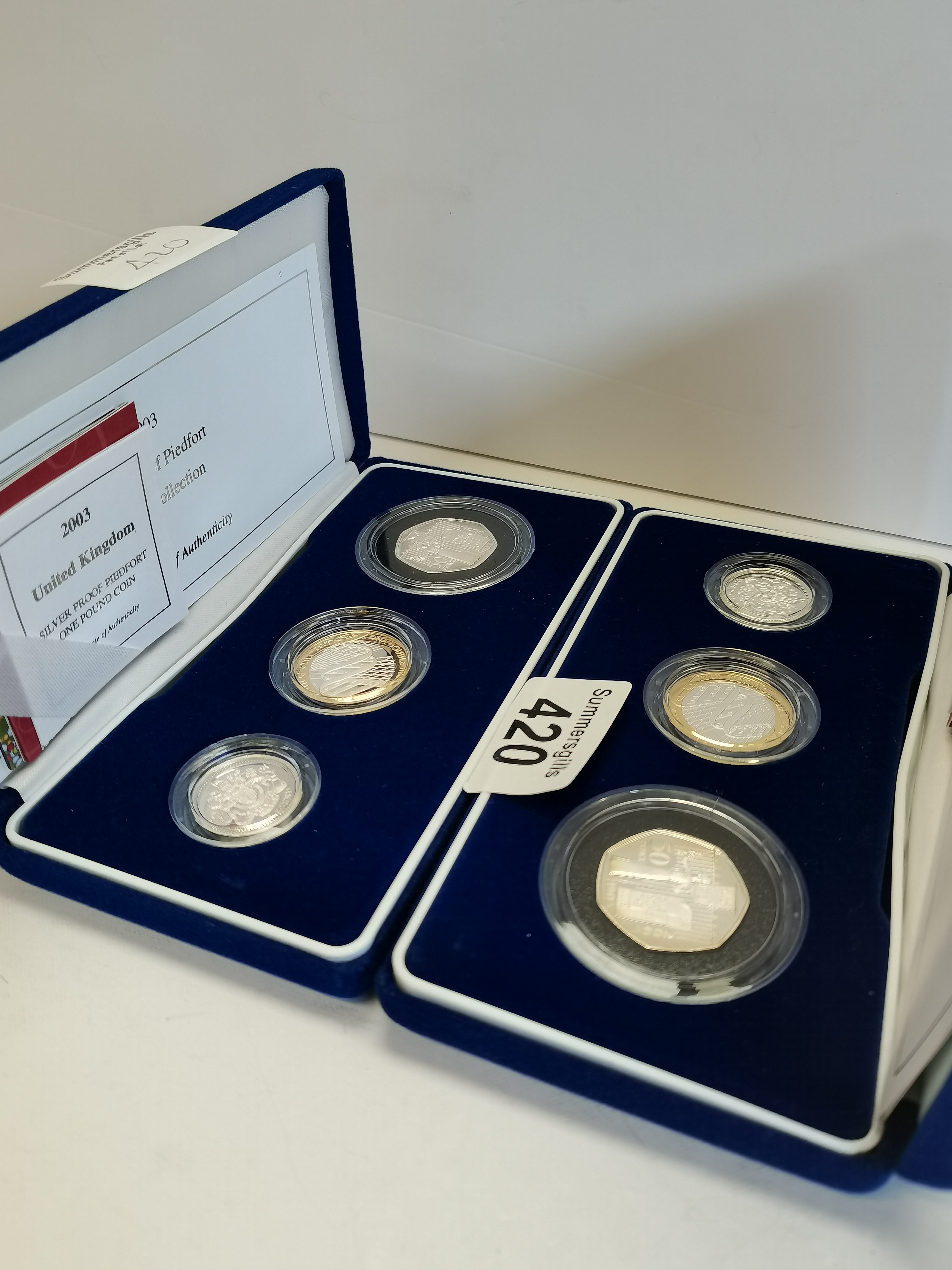 X2 sets of 2003 - Silver proof Piedfort 3-coin collection. £1, £2 & 50p - in original presentation - Image 2 of 2