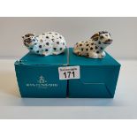 Crown Derby Tiger and Ox with gold stoppers and boxes
