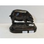 Bronze pig and x2 silver plated candle sticks