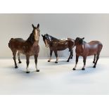 X3 bay Beswick horses 2 gloss and 1 matt.