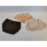 Vintage beaded clutch bags and a purse fan
