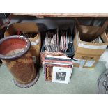 2 Boxes and 1 Pile of Records, 2 Pictures, an umbrella Stand and a Box of Metalware