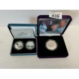 2007 Diamond Wedding Silver Piedfort proof crown, denomination £5 plus 1989 £2 Silver proof two-coin