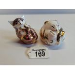 Crown Derby cat and mouse with gold stoppers