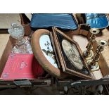 2 Boxes Containing Glassware, Pictures and Candlesticks