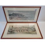 x2 framed prints of water colours of Scarborough & Durham by Henry Rushbury carriage prints