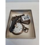Silver hunter pocket watch on chain with Vesta case