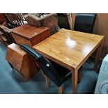 Square oak table and 2 chairs, chest of drawers and cabinet