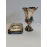 Sheffield silver vase and Silver 955 7cm diameter ATLAS watch in silver case ( working )