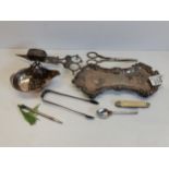 Misc. Silver items incl. sugar tongs, candle snipper etc