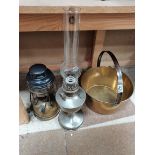 Large Brass Jam Pan and 2 oil Lamps