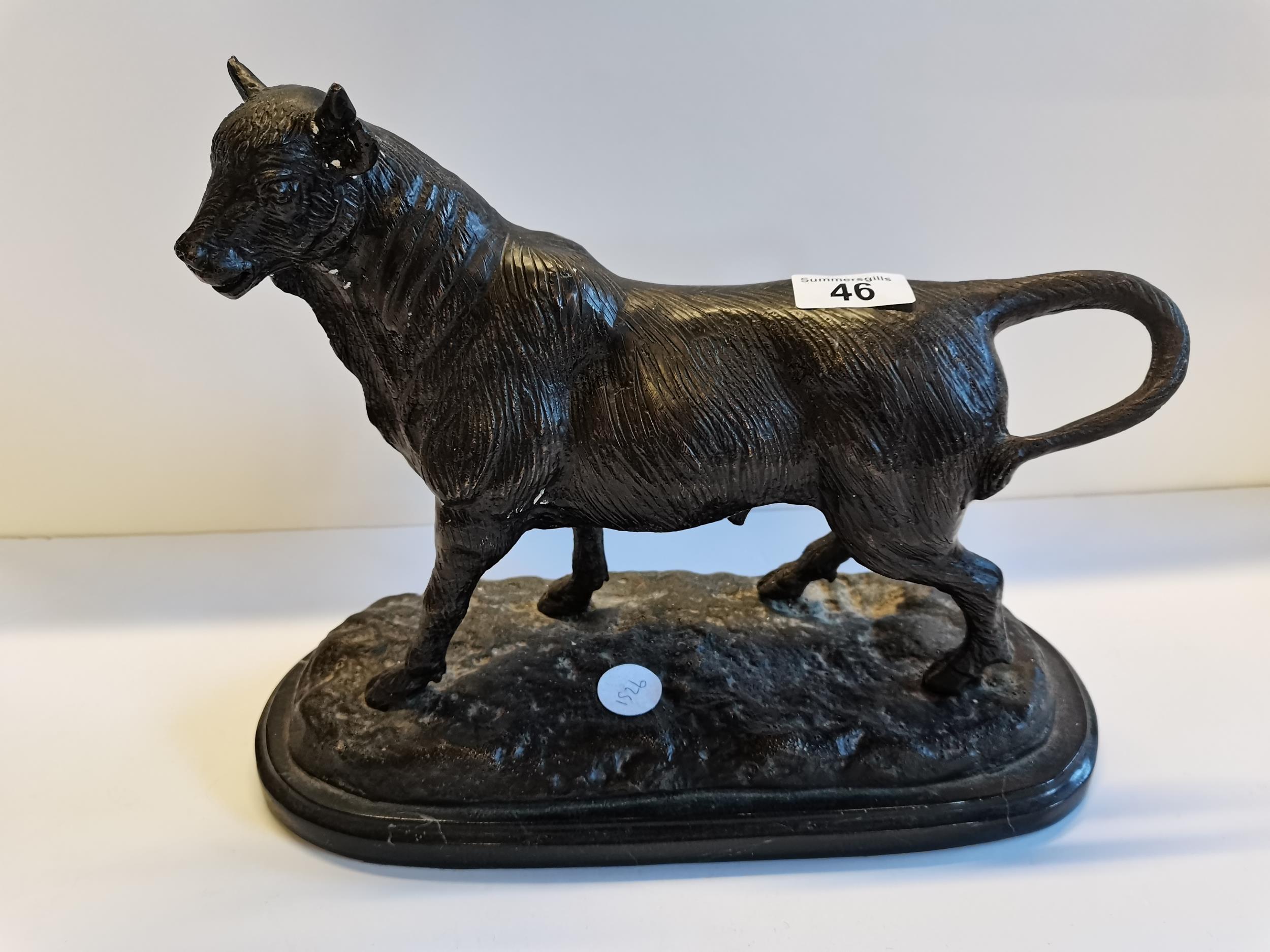 Metal statue of a Bull on Base signed