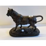 Metal statue of a Bull on Base signed