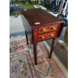 Antique mahogany drop leaf side table with drawers