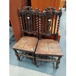 Pair of Oak carved hall chairs