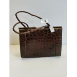Vintage brown leather Crocodile skin handbag