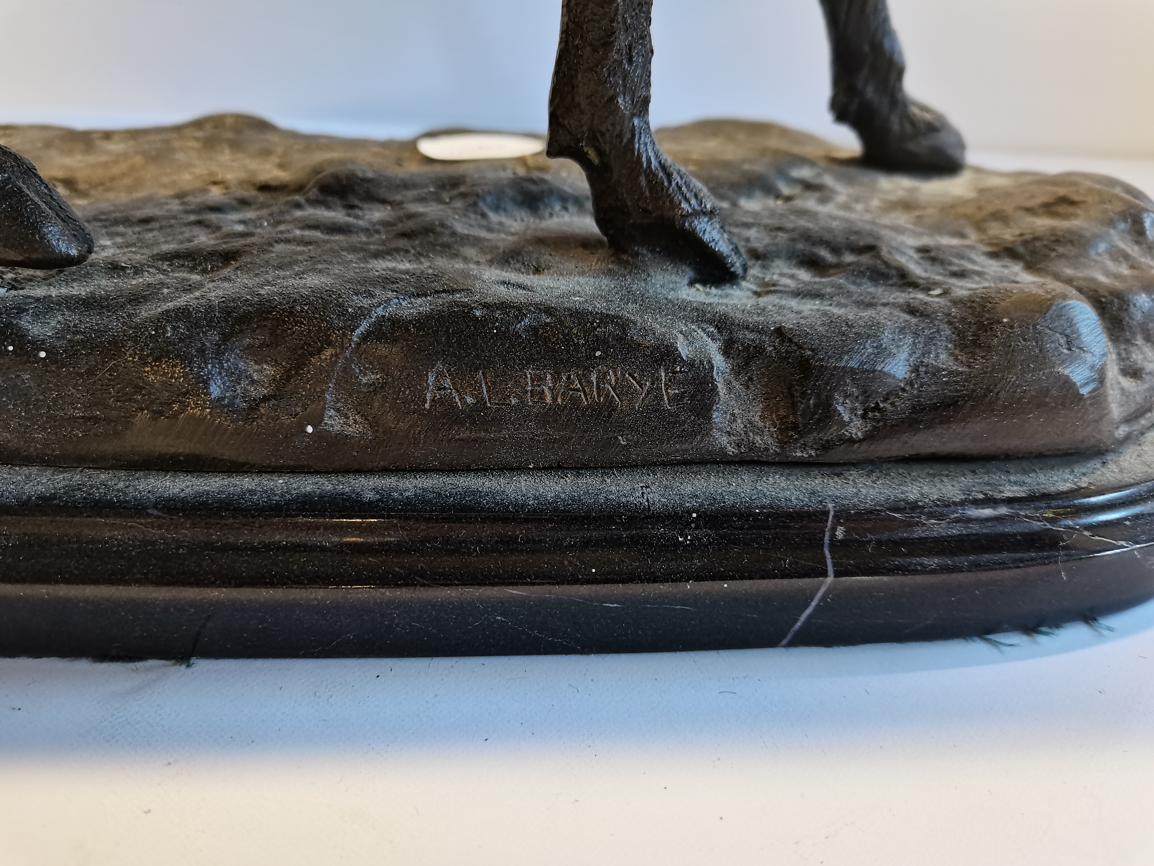 Metal statue of a Bull on Base signed - Image 6 of 9