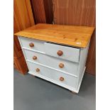 Part painted 3 ht pine chest of drawers