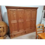 Double pine wardrobe with 2 drawers under (2.16m width)