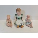 3 x Antique bisque baby figures