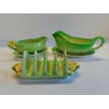 Royal Winton x2 gravy boats and a toast rack