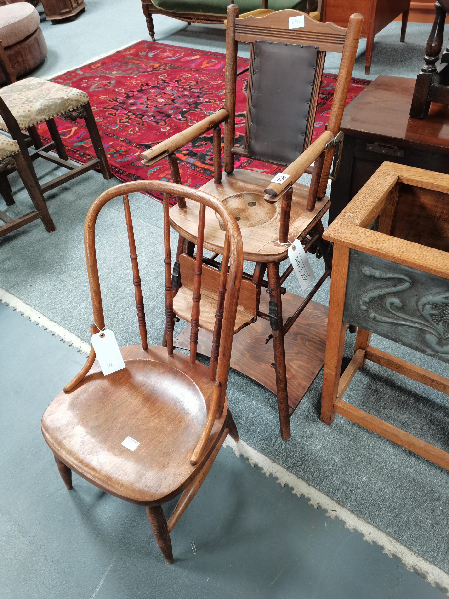 Antique Childs highchair and child's spindle back chair