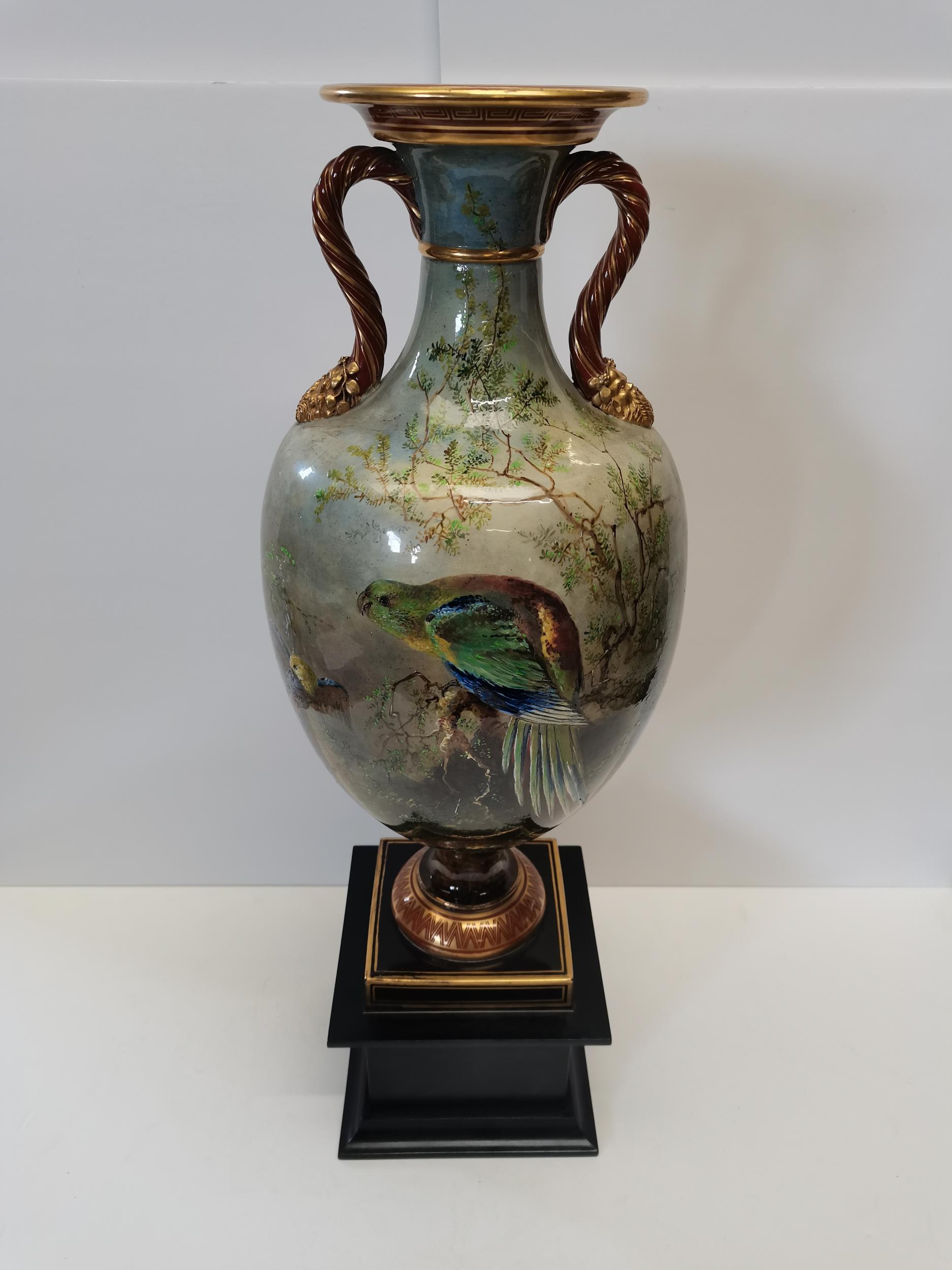 Minton Ornithological Vase date 1880 Artist Weneeslas Mussill ex condition 61cm in height total, - Bild 3 aus 14