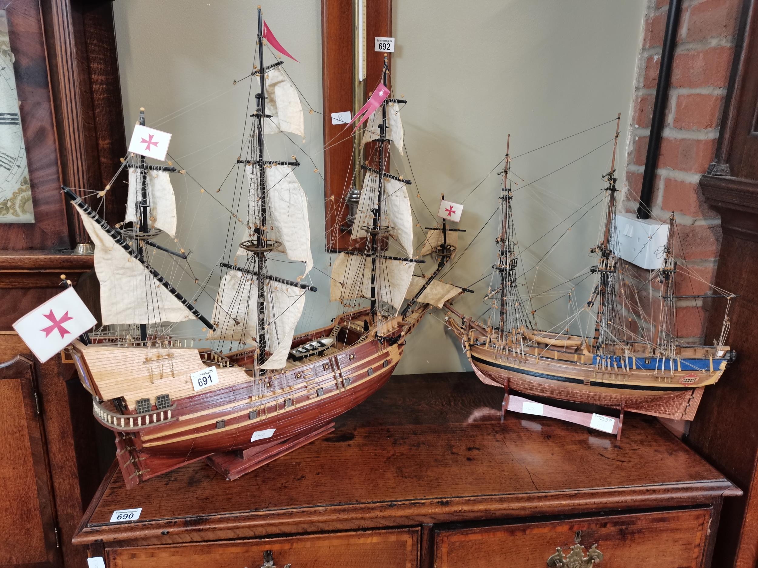 2 x hand made scale models of galleons Condition StatusCondition Grade:  B Good: In good condition