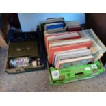 Box of RAF Type Books and A box of Badges Tins etc
