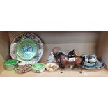 Misc. items including x2 Beswick horses, Maling plates etc, plus Chinese cups and plates