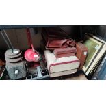 Cries of London prints plus leather cases , old railway lamp and 2 lamps