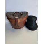 Top Hat by Lincoln Bennett & co in original leather box. Circumference of inside of headband 22.5