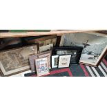 Framed pictures some French, also 1913 Allies embroidery