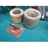 2 x Antique circular troughs and cast foot scraper