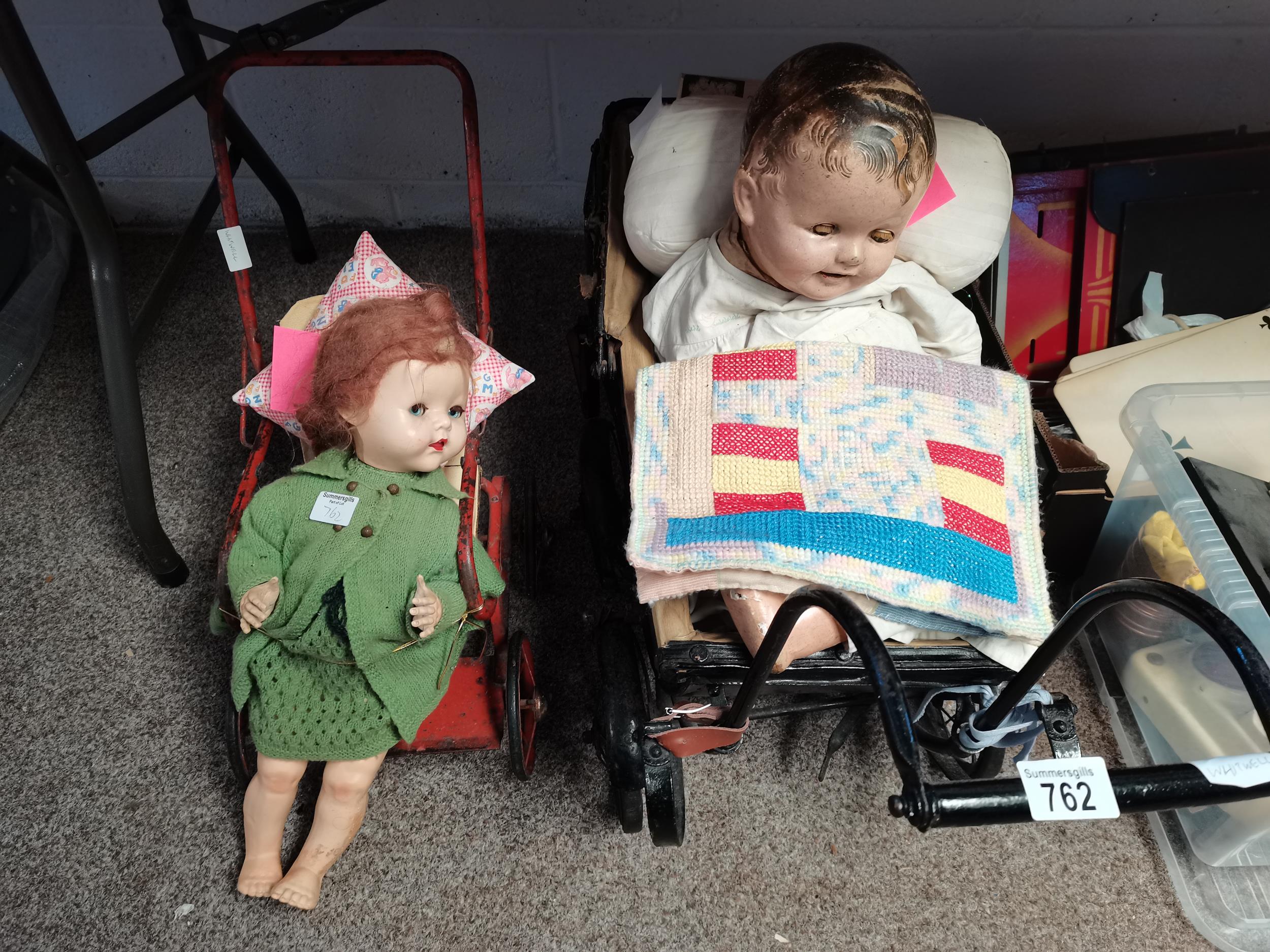 Vintage Childs Doll Pram and Pushchair Both Containing Dolls