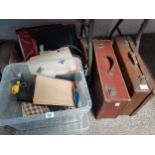 2 Vintage Suitcases and 2 boxes of Magic Tricks
