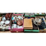 4 x boxes misc. items incl China tea sets, cutlery and dressing table set