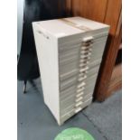 Painted watchmakers cabinet with 16 drawers ( no contents )