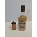 Booths Gin 1961 and whiskey sampler treen - bottle height 21cm