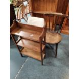 antique shelf unit, small swivel chair plus spindle back chairCondition StatusCondition Grade:  C