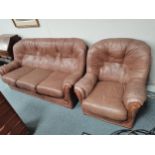 light brown leather sofas and armchairCondition StatusCondition Grade:  C Fair: In fair condition