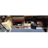 Vintage items incl old "Hoover duster", sewing machines, leather cases etc