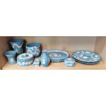 Large selection of Jasperware wedgwood - dark blue and white, blue and white and white and blue